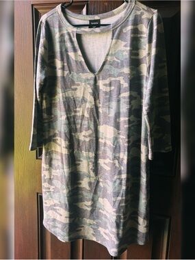 Hippie Chic GreenCamo V Neck Tunic Dress XL